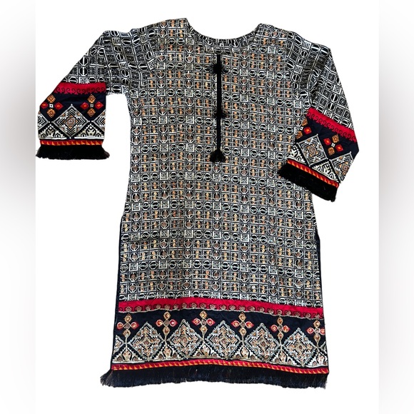 Beautiful beaded sequined Indian Pakistani knee length dress with slits Sz M - Picture 5 of 14